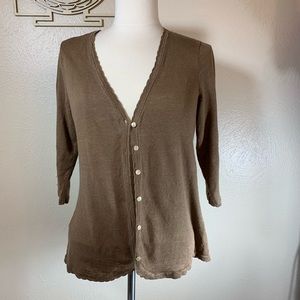 Tommy Bahama Womens Brown Linen Cardigan